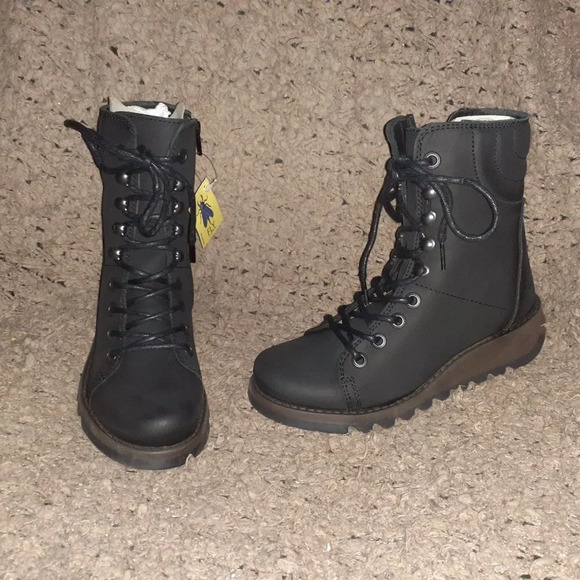 Fly London Shoes - FLY London-SAME-109 FLY-Heritage Black Leather Combat Boots-Side Zip-Sz …